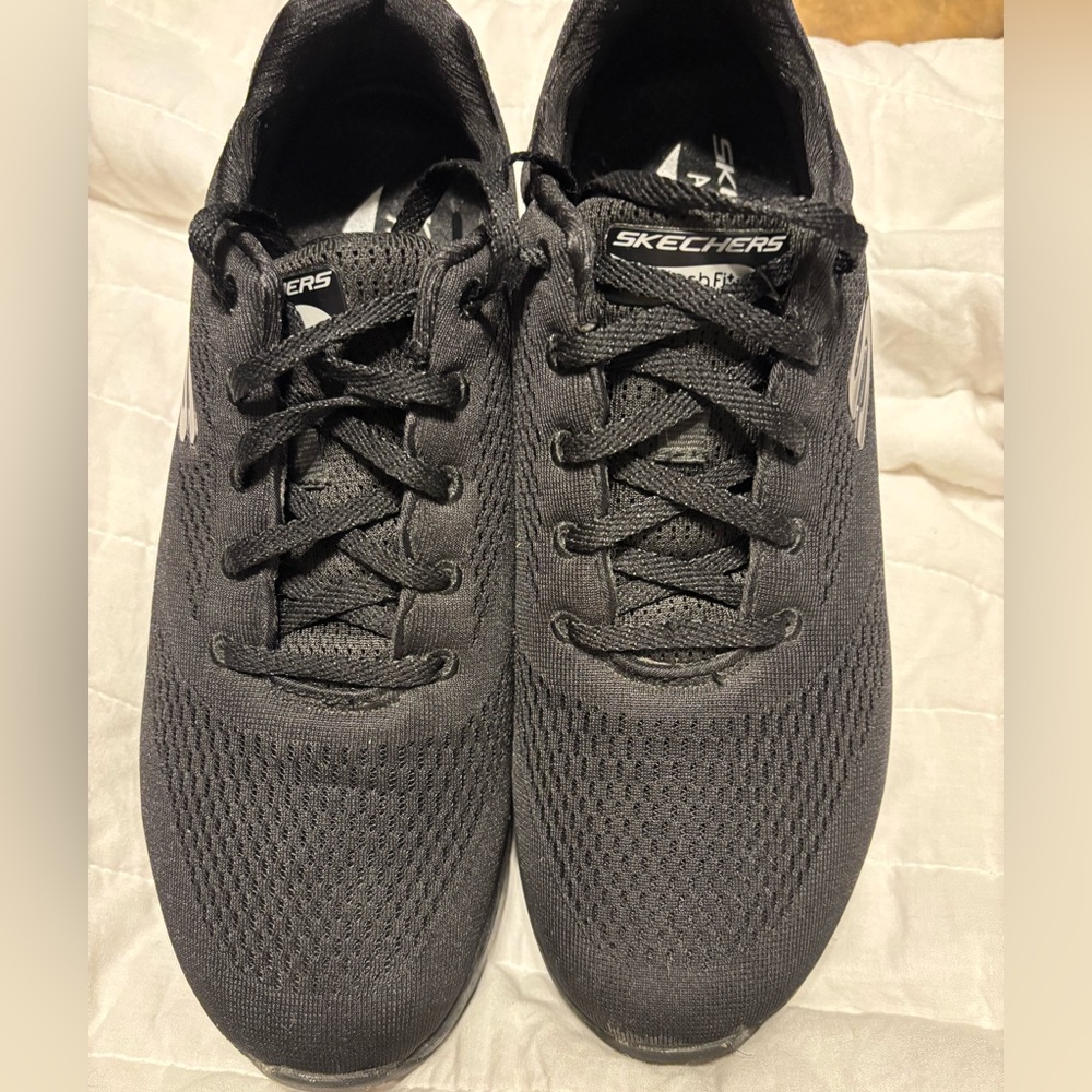 Skechers Women’s Black Knit Lace-Up Sneakers